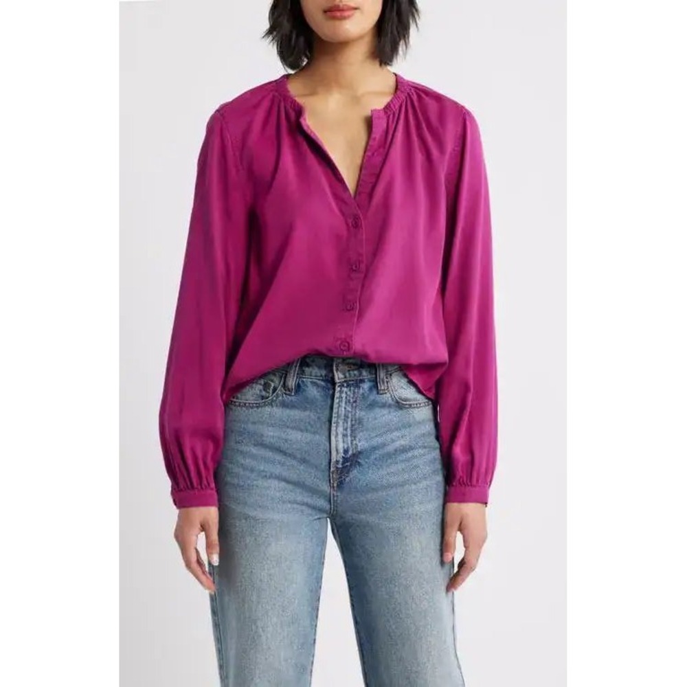 Cloth & Stone Anthropologie Magenta Pink Tencel Blouse C1524-V65-303 Womens M